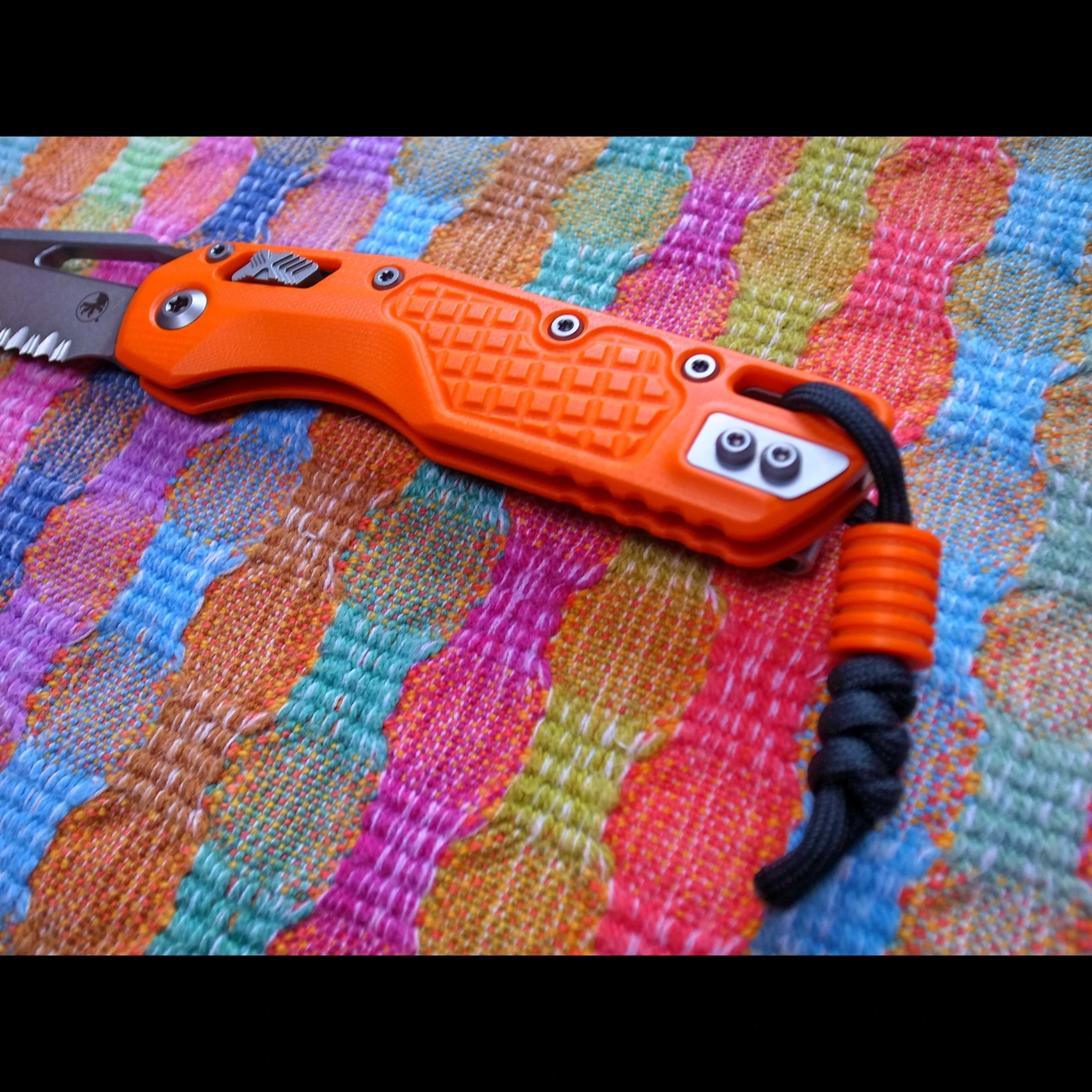 Microtech Landyard Adapter Bladebinge - Rare Microtech MSI Orange Frag G10 With Lanyard