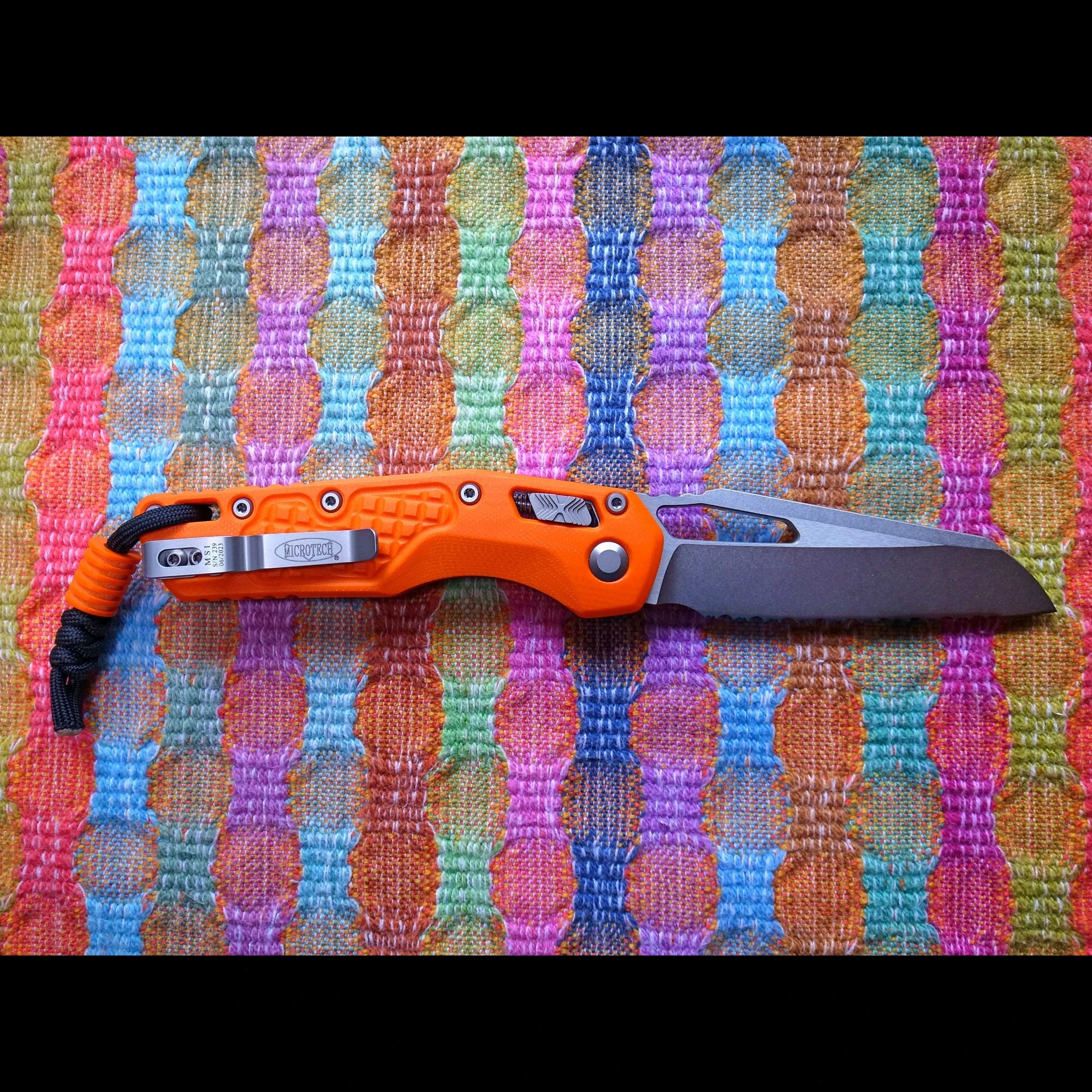 Microtech Landyard Adapter Bladebinge - Rare Microtech MSI Orange Frag G10 With Lanyard