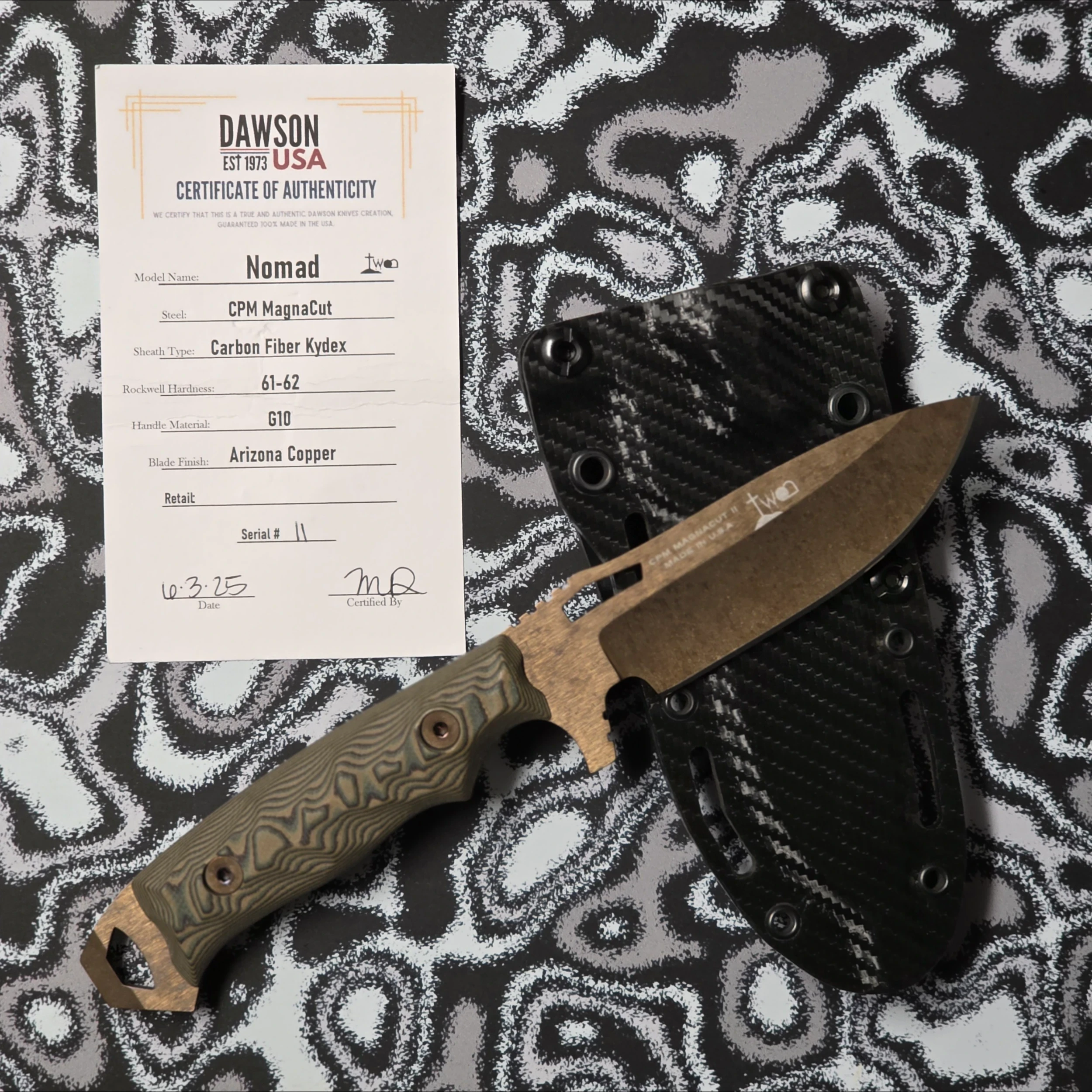 Bladebinge - Dawson Nomad Arizona Copper CPM MagnaCut Blade G10