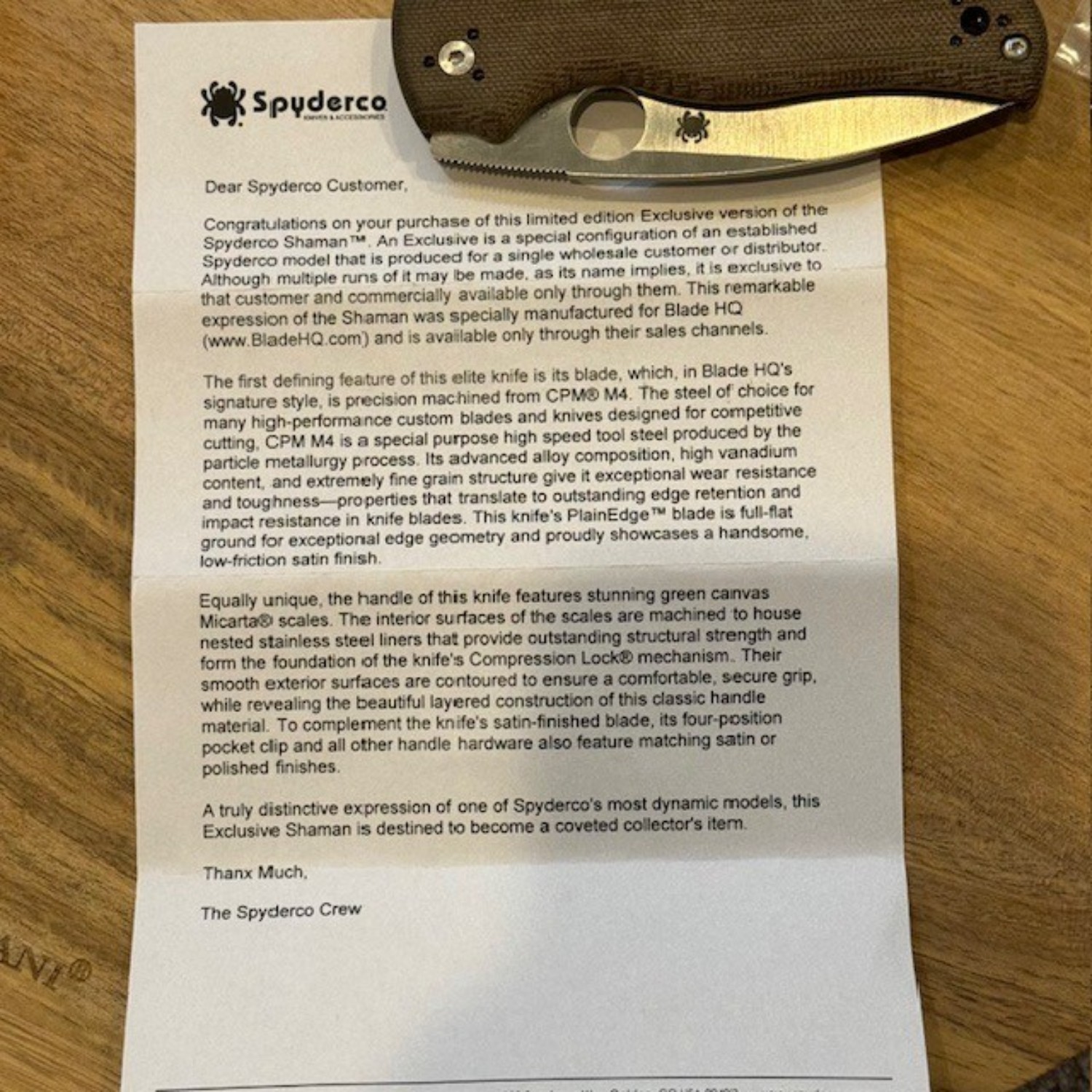 Bladebinge Spyderco Shaman Blade HQ Exclusive Shaman Green Canvas