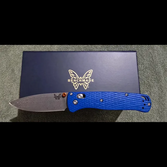 Bladebinge - NEW Benchmade Custom Bugout Damasteel Blue G-10 w/ Orange ...