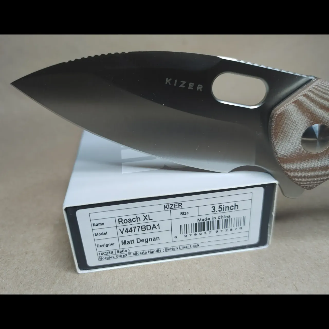 Bladebinge - Kizer - Roach XL - Button Liner Lock Micarta Scales