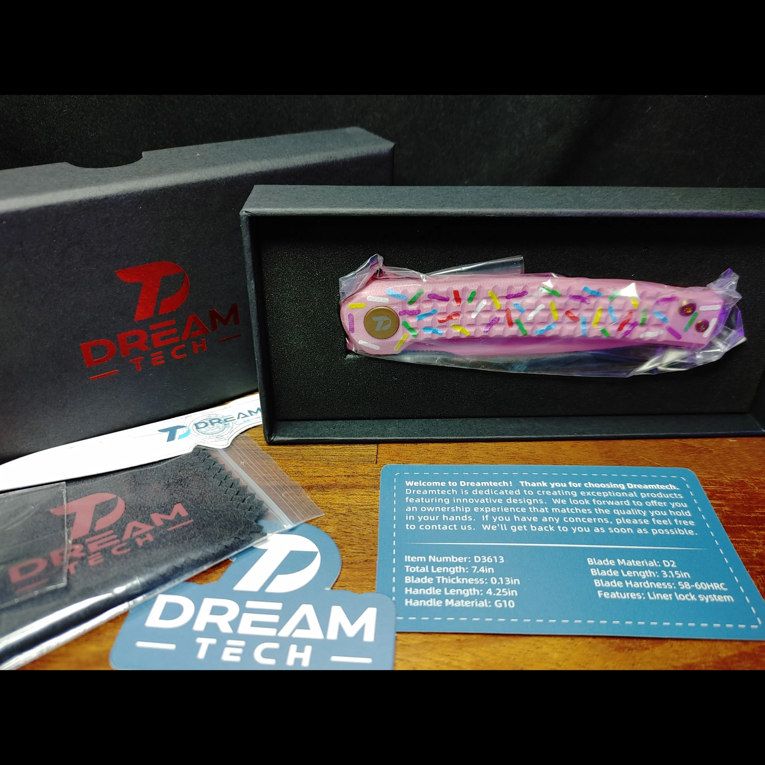 Bladebinge - DREAMTECH - Donut (Pink) Frag G10 Handle D2 Knife