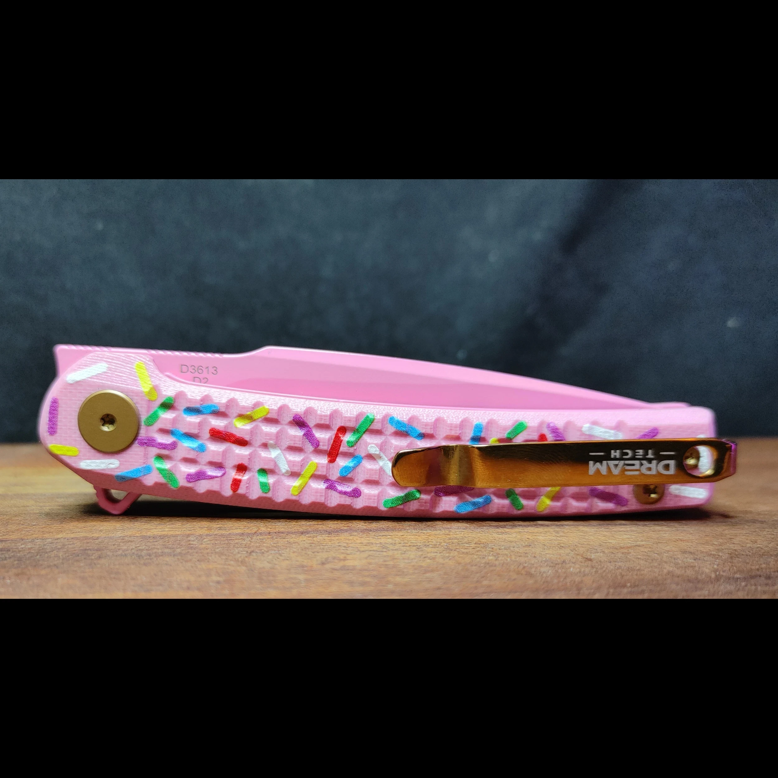 Bladebinge - DREAMTECH - Donut (Pink) Frag G10 Handle D2 Knife