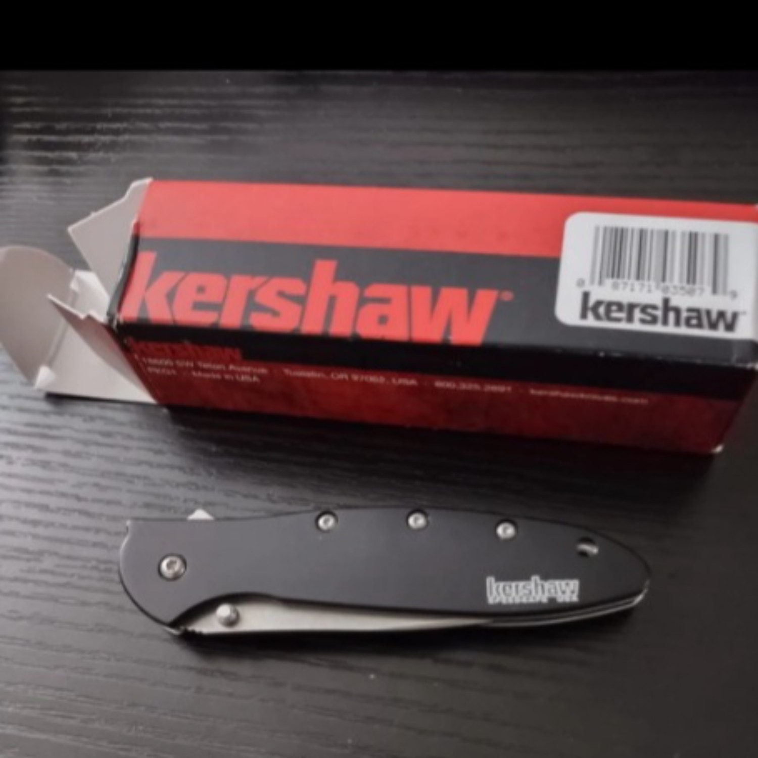 Knafsale New 1660SWBLK Kershaw Leek Pocket Knife plain Blade Flag