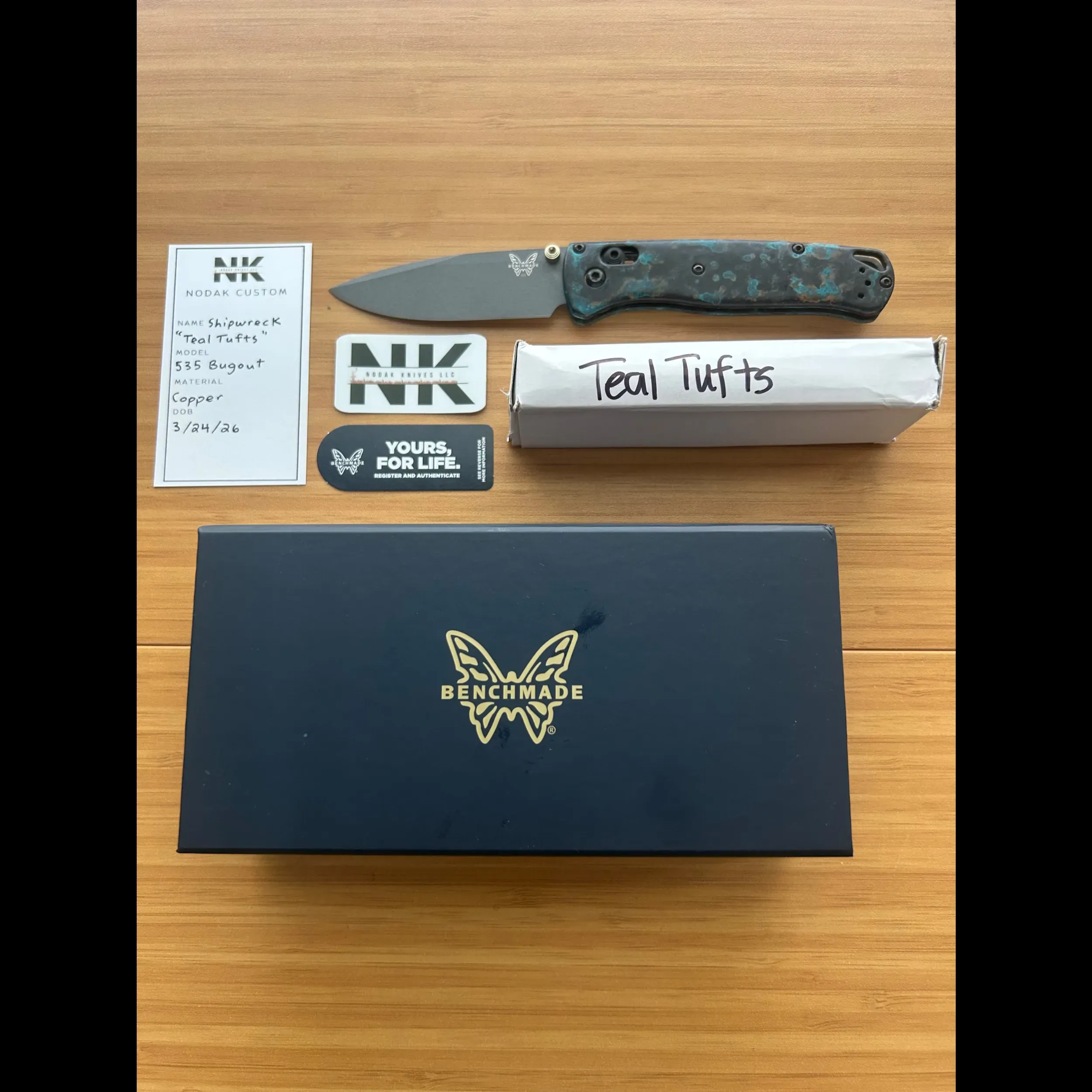 Bladebinge - Nodak Custom “Teal Tufts” Shipwreck Copper Benchmade