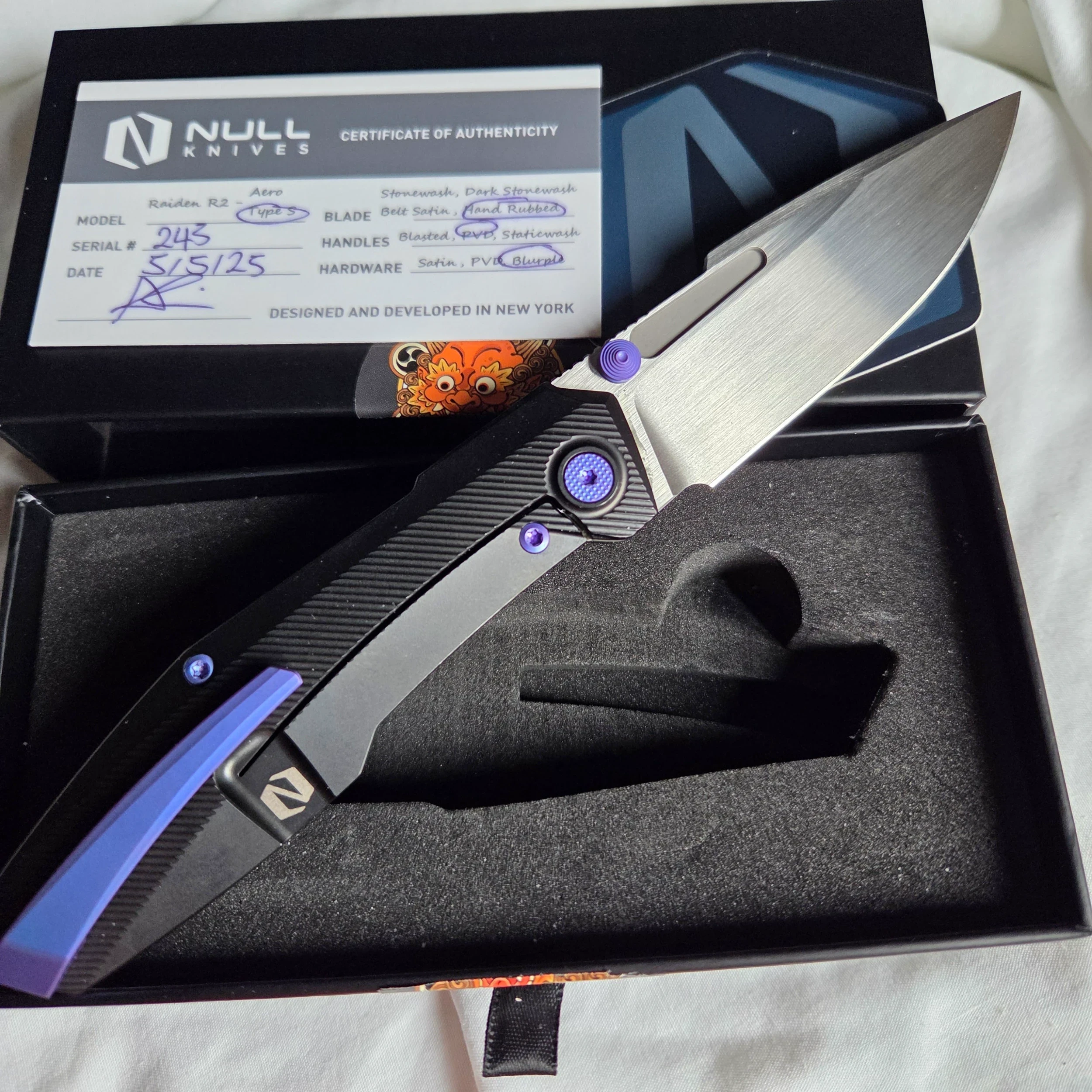 Bladebinge - Null Knives RAIDEN R2: Type S Blurple / Hand Rubbed