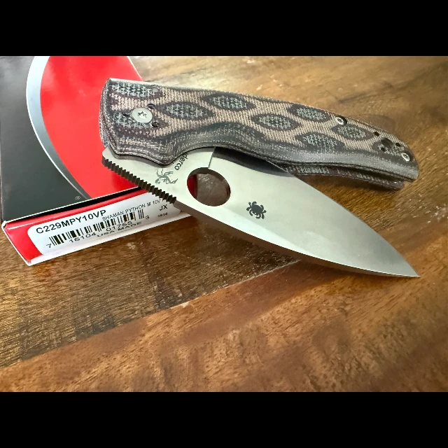 Bladebinge - Spyderco Shaman Python Micarta 10V w/ Scorpion logo (River ...