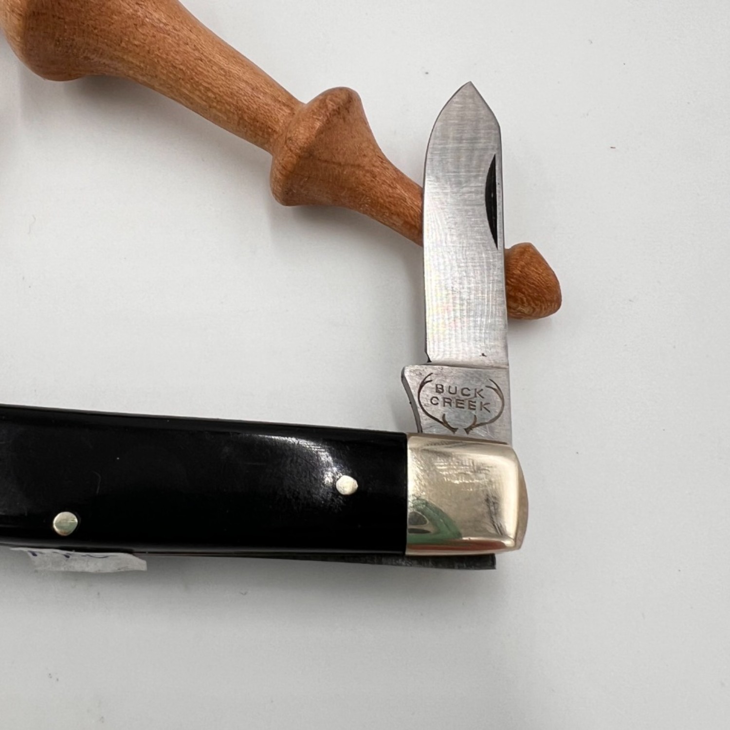 Bladebinge - VINTAGE BUCK CREEK SOLINGEN GERMANY BROWN PLASTIC LONG PULL  STOCKMAN KNIFE (43)