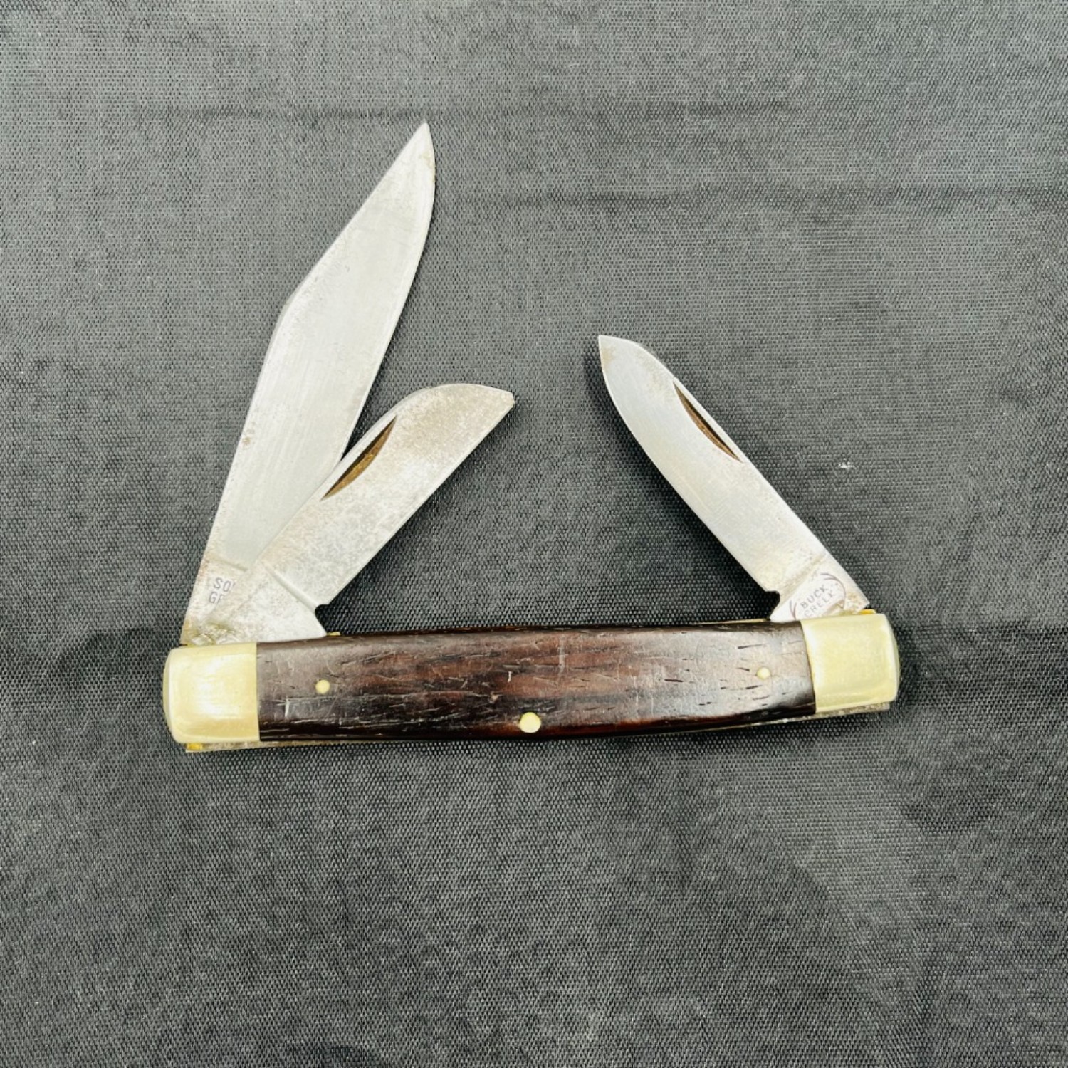 Bladebinge - Vintage Rare Buck Creek Wood Handle Stockman Solingen Germany  Pocket Knife (10)