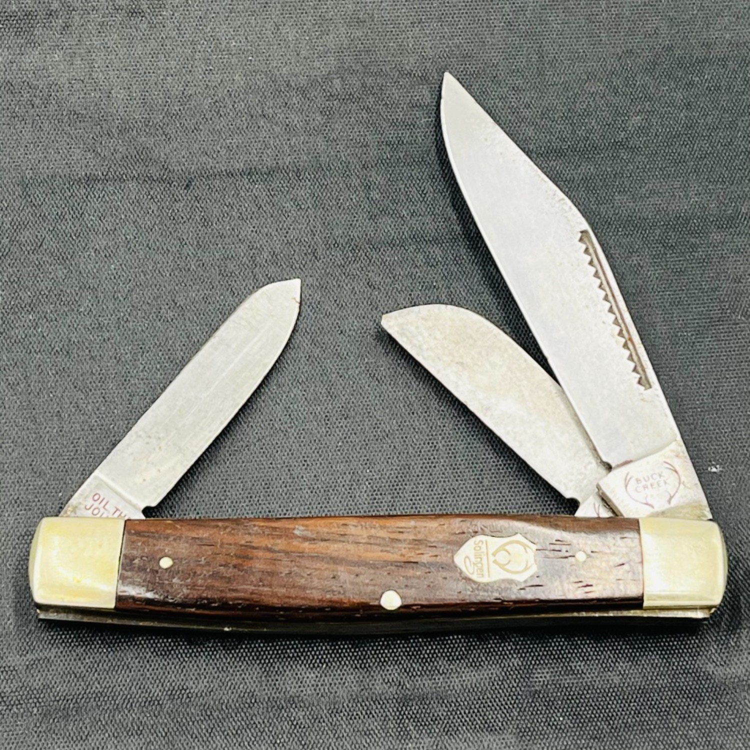Bladebinge - Vintage Rare Buck Creek Wood Handle Stockman Solingen Germany  Pocket Knife (10)