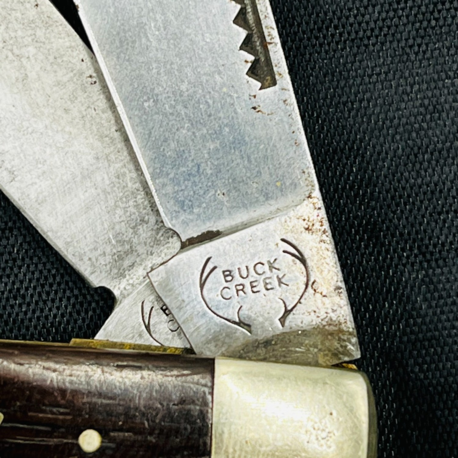 Bladebinge - Vintage Rare Buck Creek Wood Handle Stockman Solingen Germany  Pocket Knife (10)