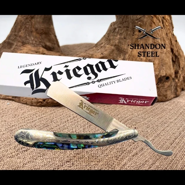 Bladebinge - Kriegar Straight Edge Razor Abalone Folding Knife Barbers ...