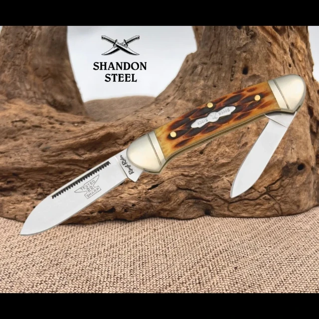 Bladebinge - Rough Rider Amber Jigged Bone Mini Canoe 2 3/4